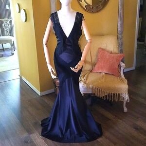 Nasty Gal Collection Black Satin Fringe Gown